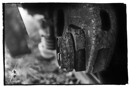 Closeup of train wheels photo